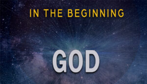 In the beginning God written on universe stars